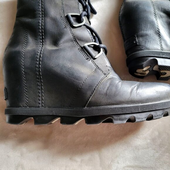 Sorel Joan Of Arctic Wedge II Black Waterproof Leather Lace-Up Boots Women SZ 7 - Picture 7 of 11
